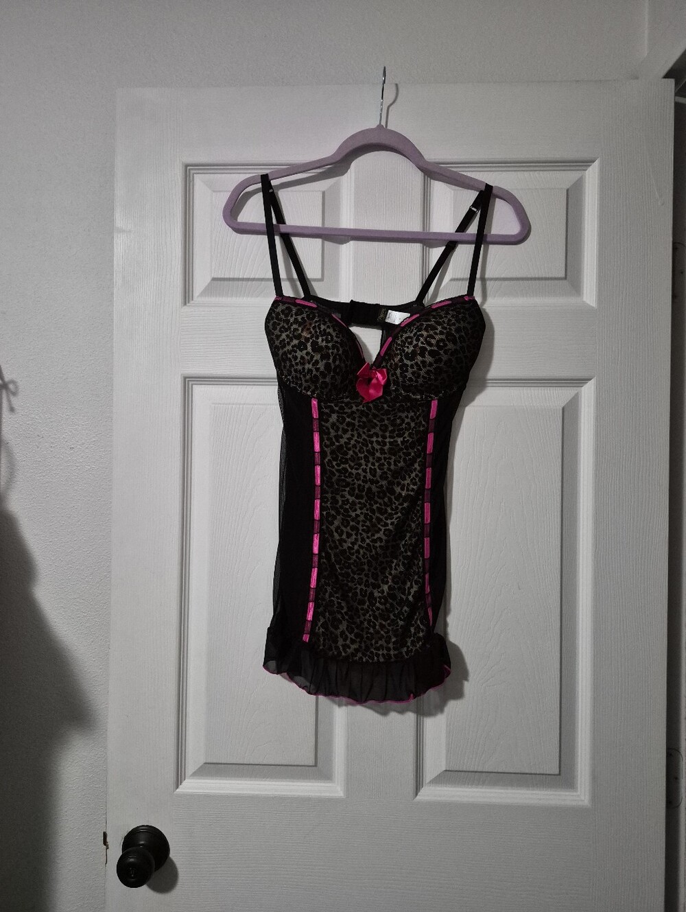 Leopard Print Lace-Trim Chemise with Pink Accents